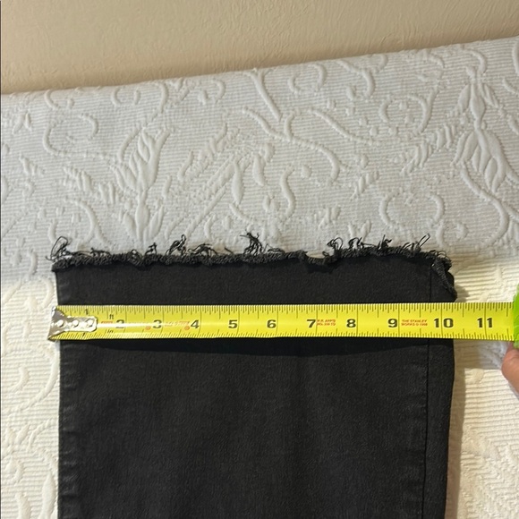 Black Flare Wide Leg Jeans with Smooth Texture. High rise. Flare. Raw hem. 5/26 - Picture 9 of 9